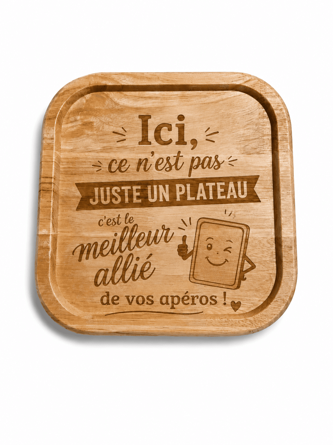 Plateau carré personnalisé en bois d’hévéa 2